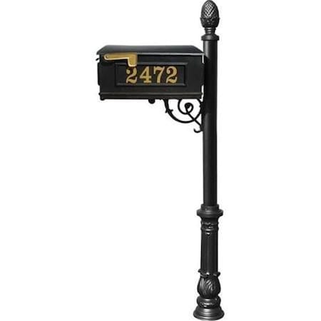 Lewiston Mailbox Post System with Ornate Base & Pineapple Finial Black LMCV-703-BL